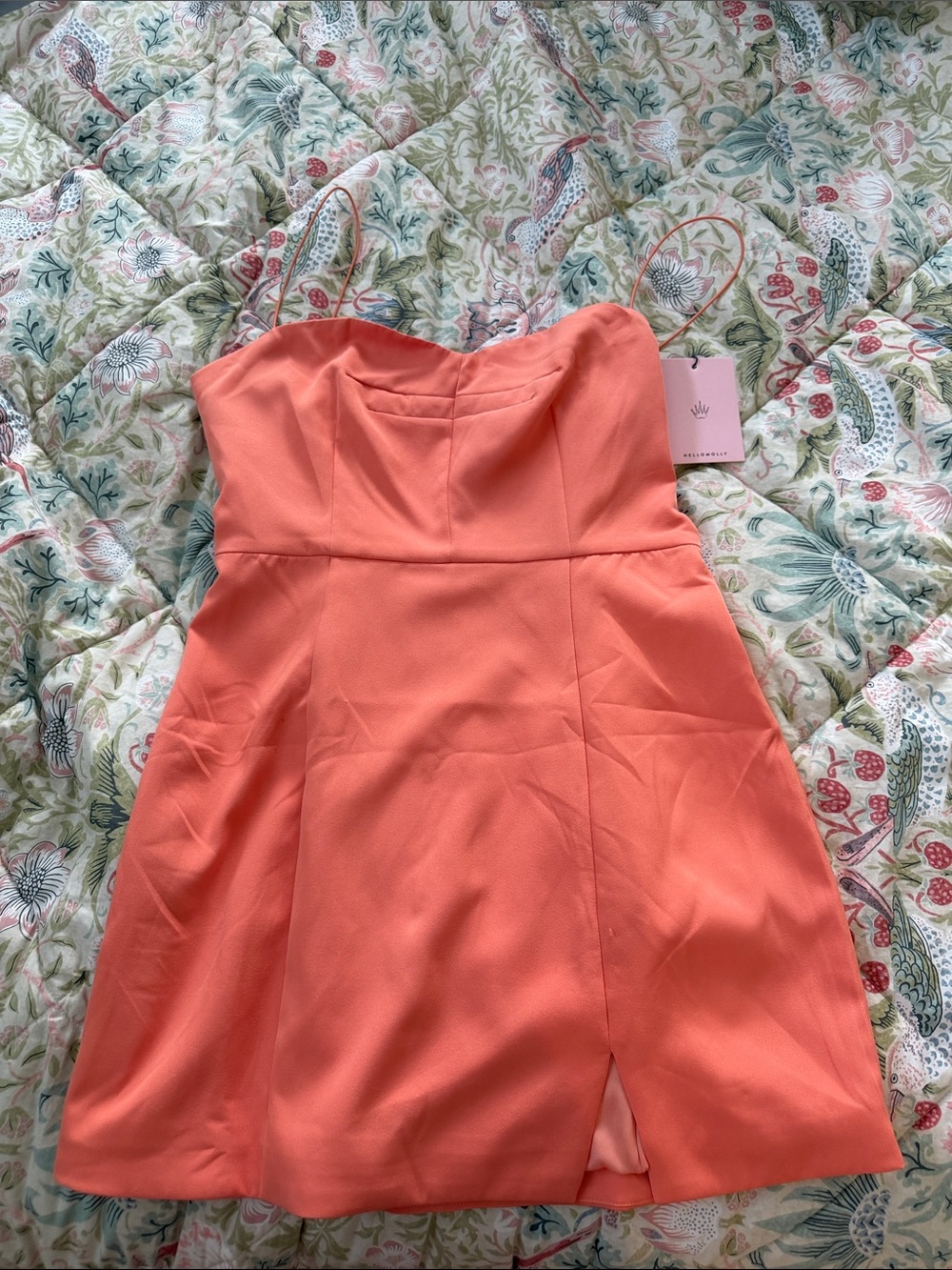 Hello Molly Coral Orange Mini Dress with Spaghetti Straps
